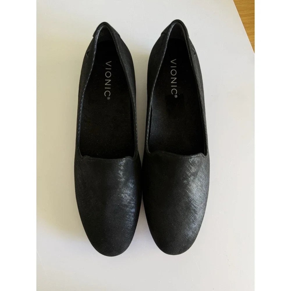 Vionic Willa II Loafer Shoe Size 8 Black Shimmer Slip On Flats Comfort Support